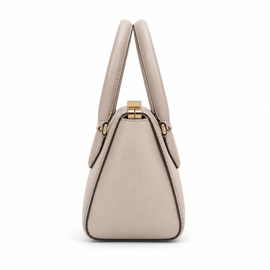 Beige Handbag with Gold Clasp