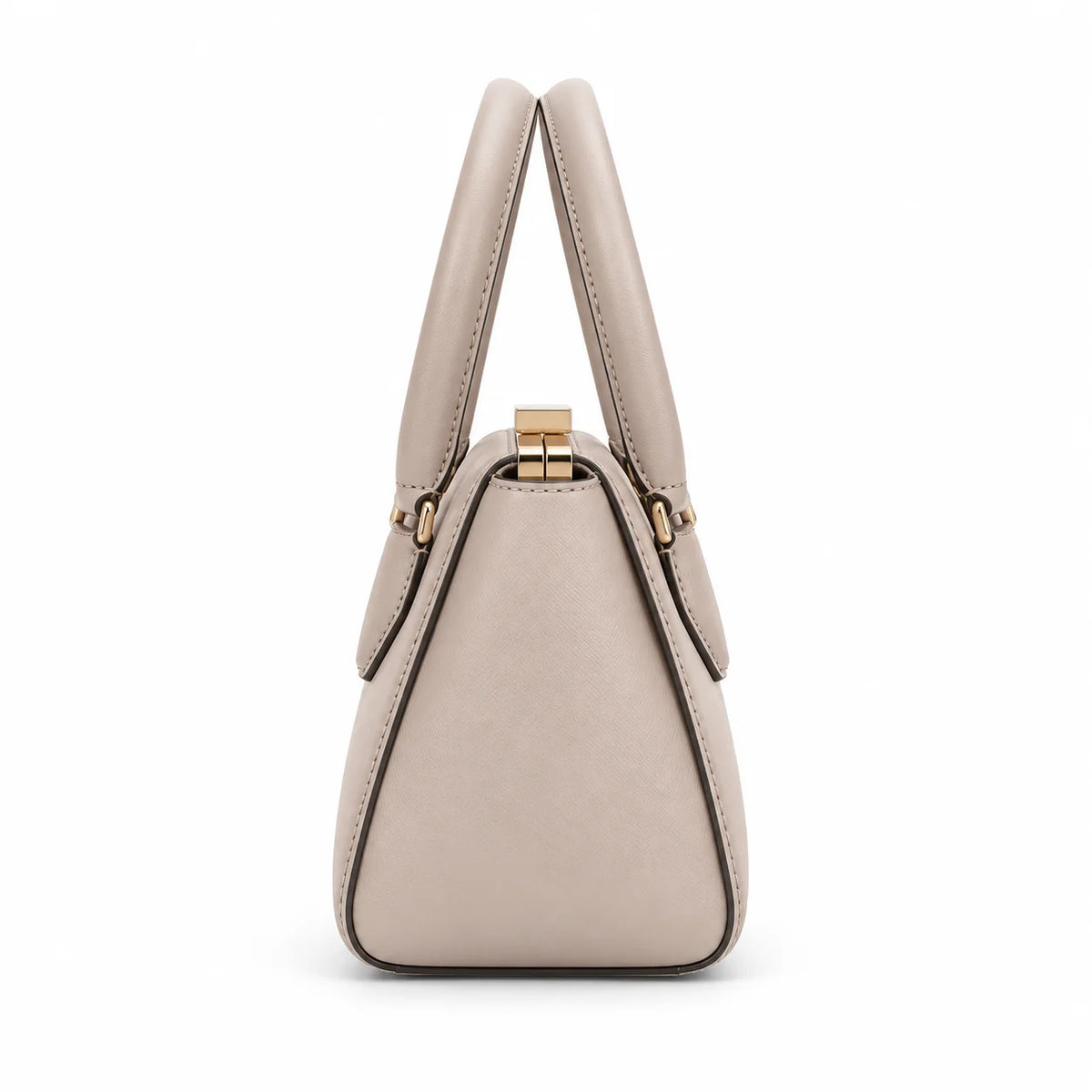 Beige Handbag with Gold Clasp