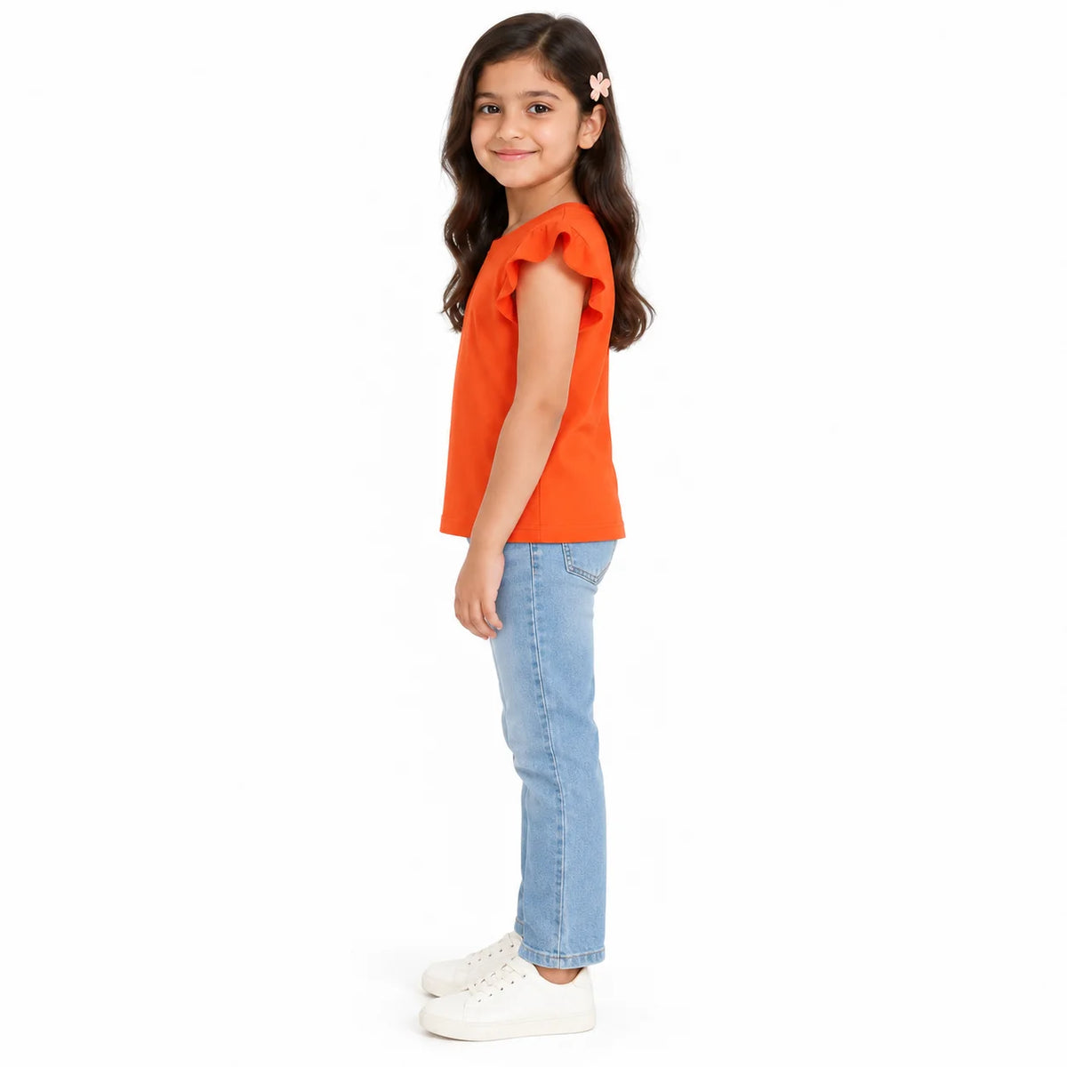 Girls' Orange Ruffled T-Shirt