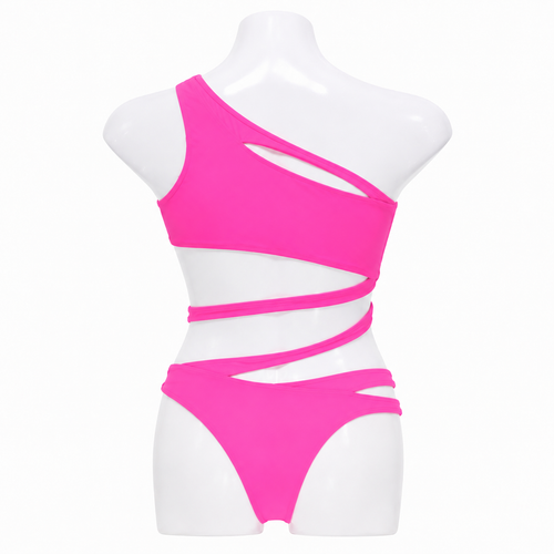 Pink One-Shoulder Swimsuit with Side Cutouts