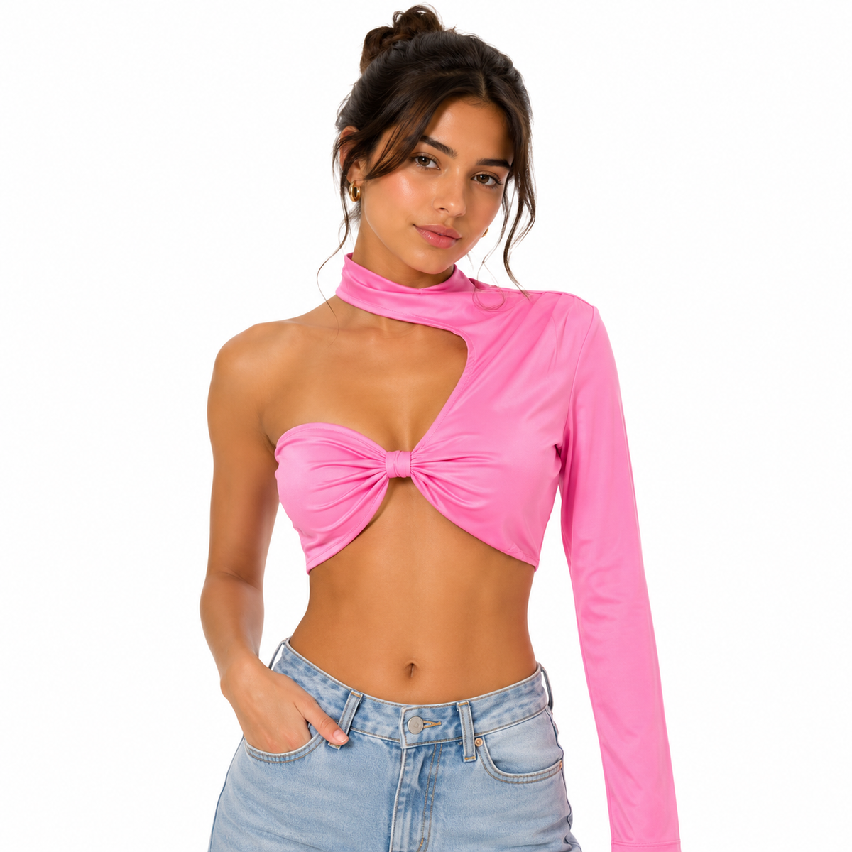Pink One-Shoulder Crop Top