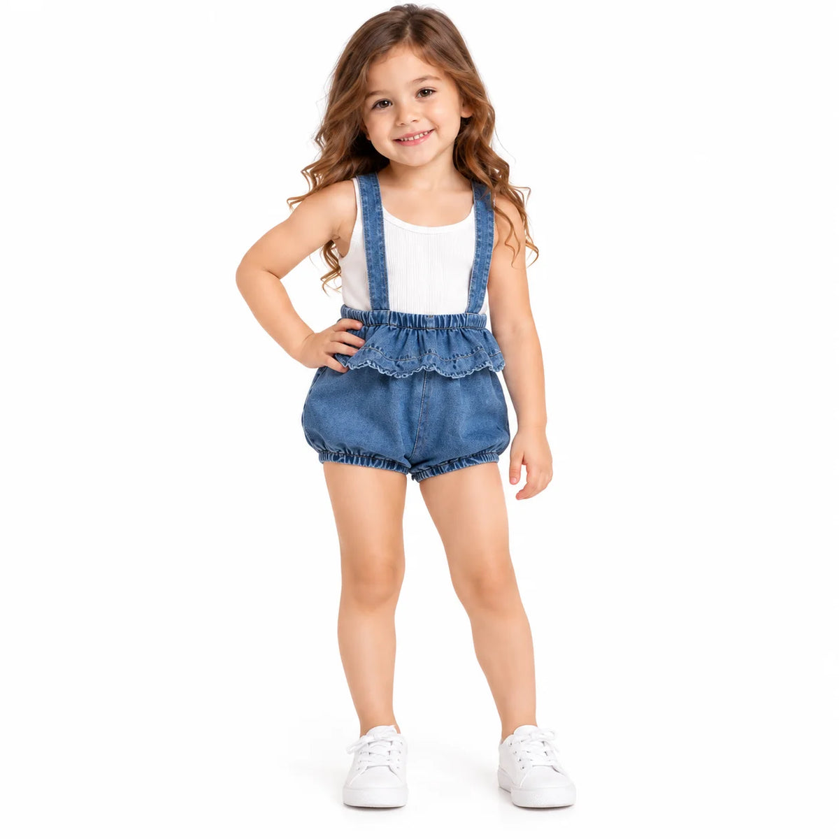Girls' Denim Shorts with Straps
