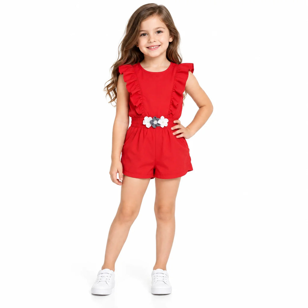 Girls' Red Ruffled Jumpsuit