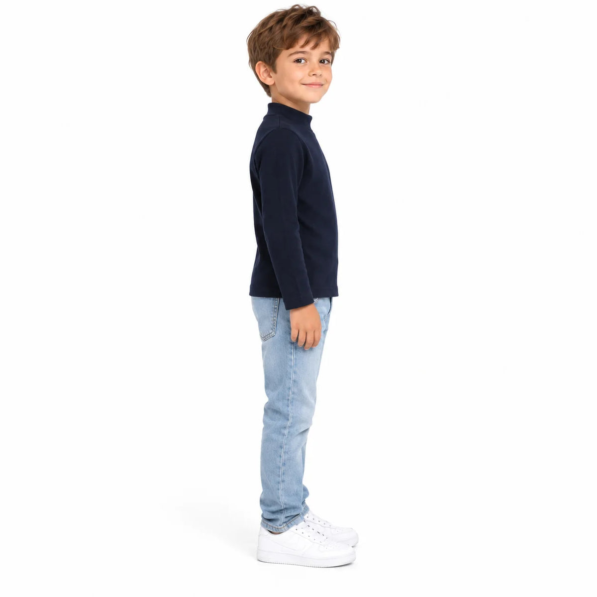 Boys' Navy High-Neck T-Shirt