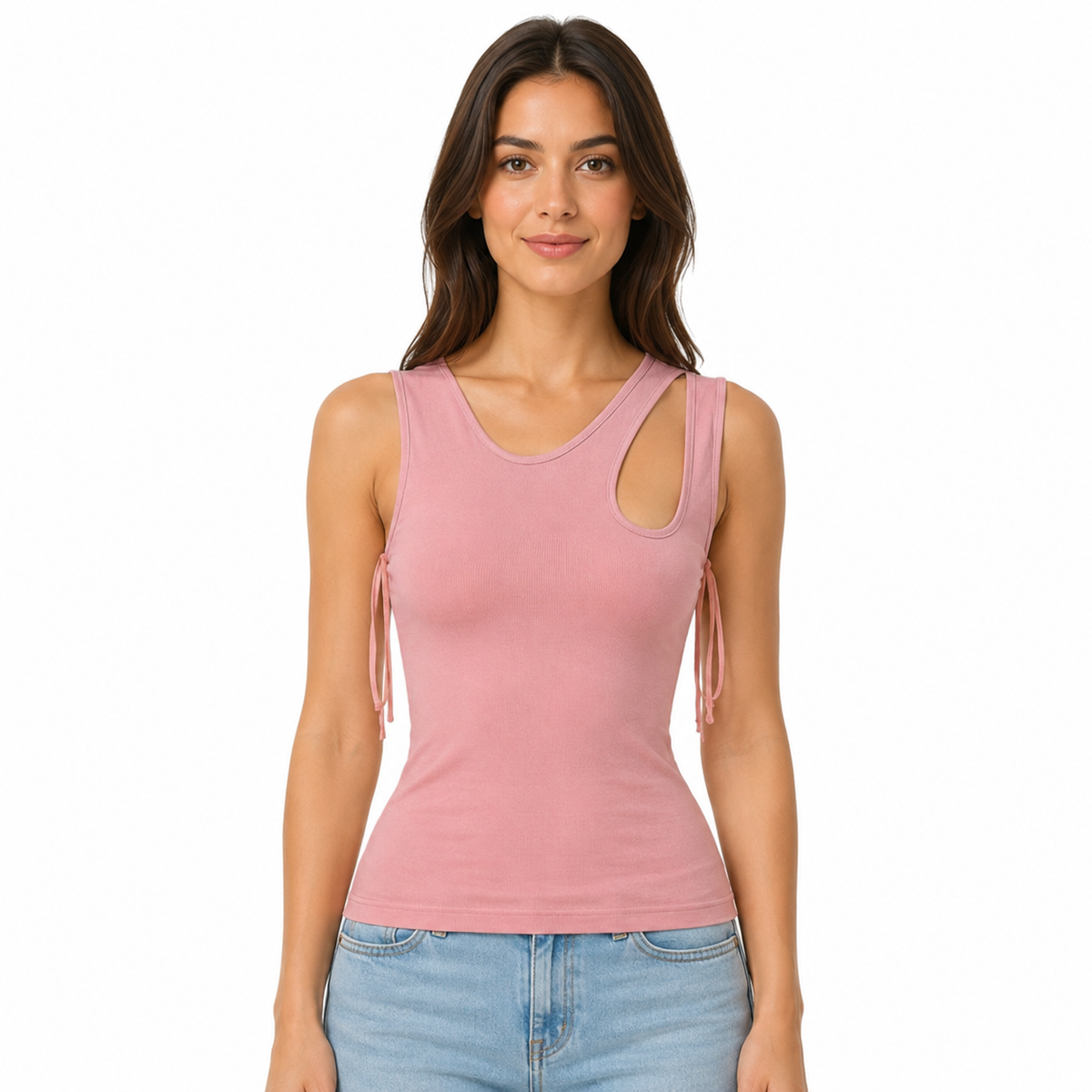 Women's Powder Pink Ribbed Racerback Top