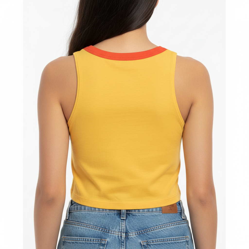 Women's Yellow Crop Top with Red Trim
