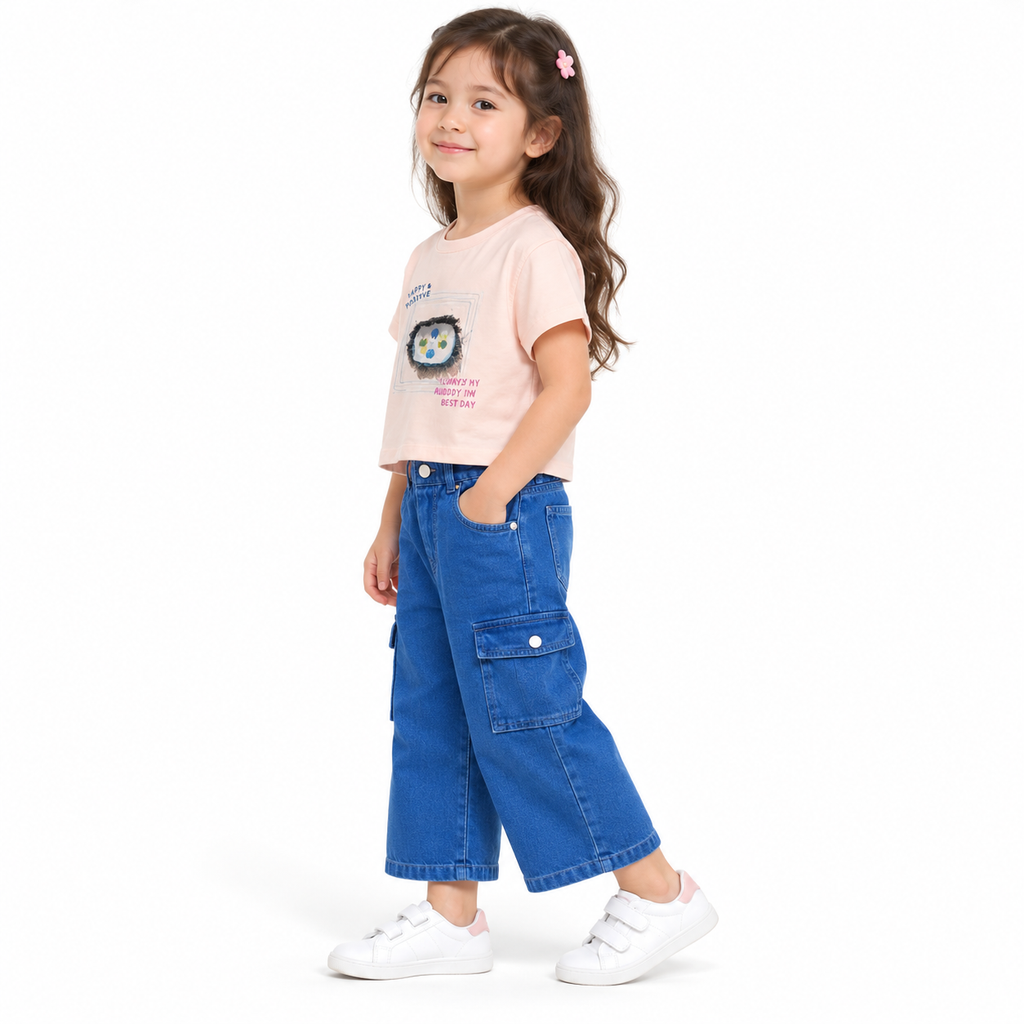 طقم بناتي وردي بكارغو أزرق SOCUTE