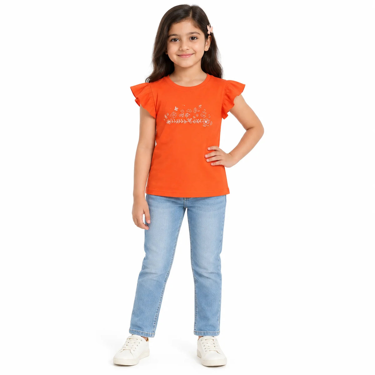 Girls' Orange Ruffled T-Shirt