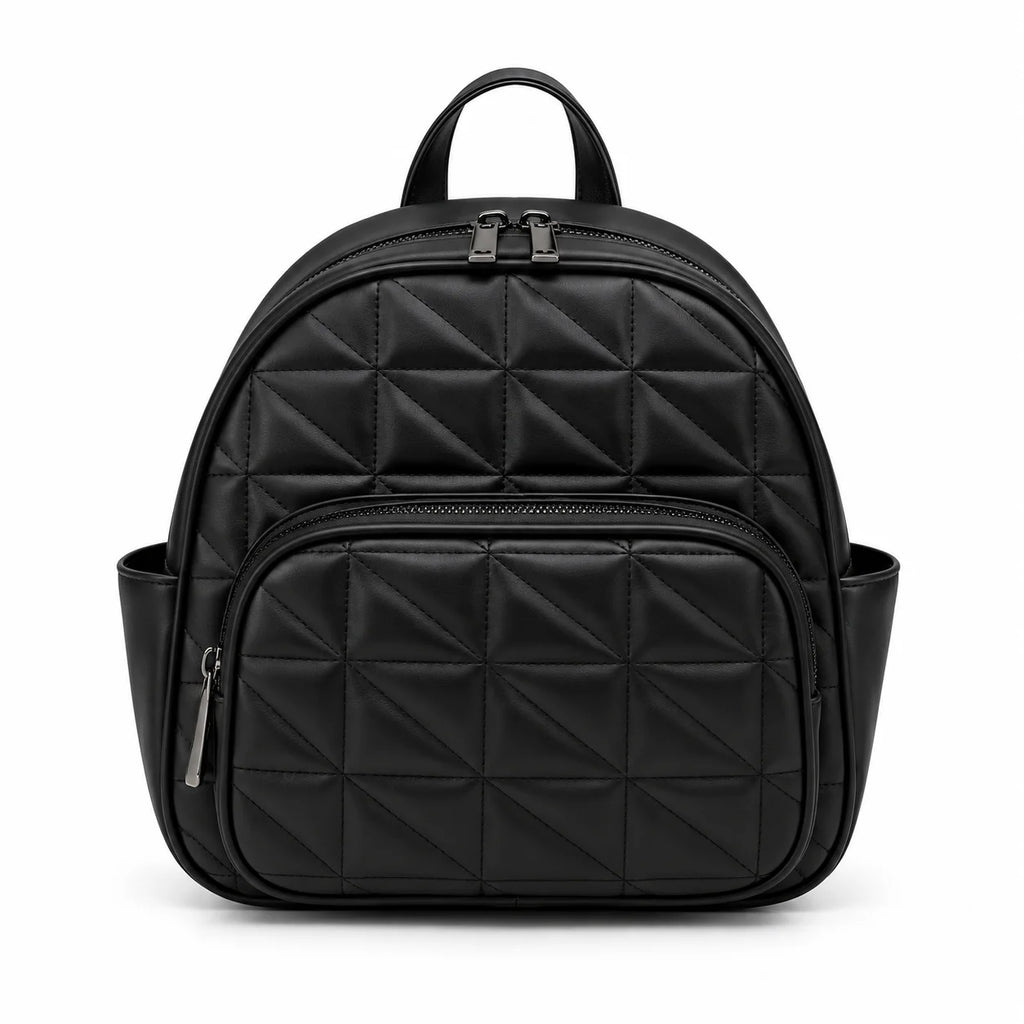 Black Quilted Geometric Backpack