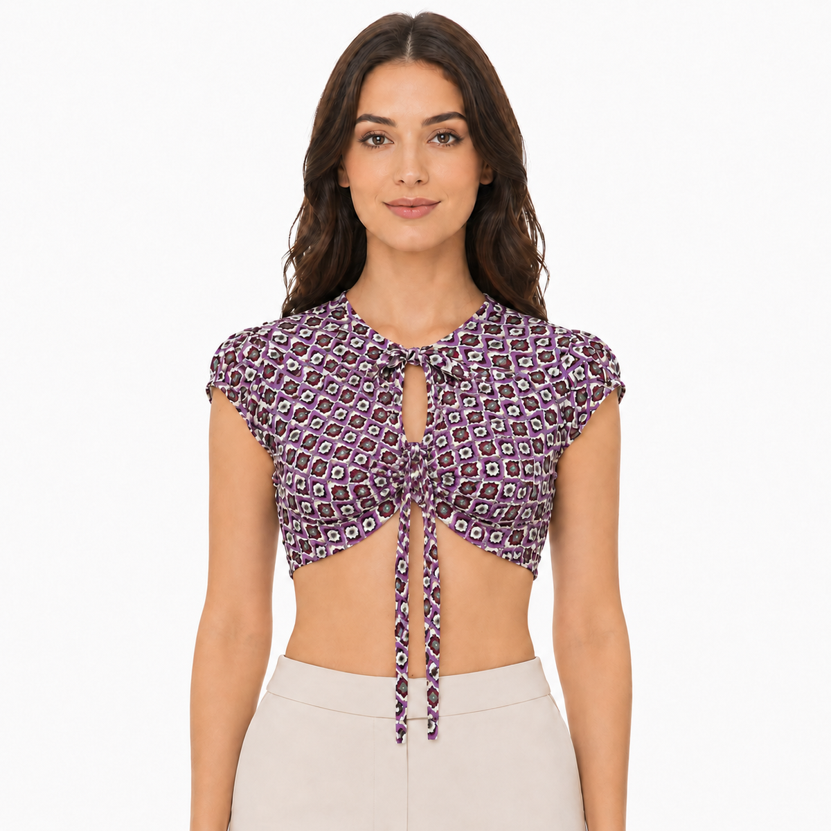 Purple double-tie crop top