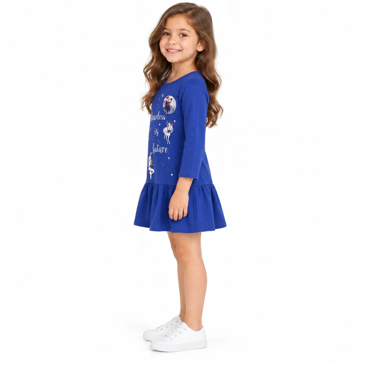 Girls' Blue Printed Dress