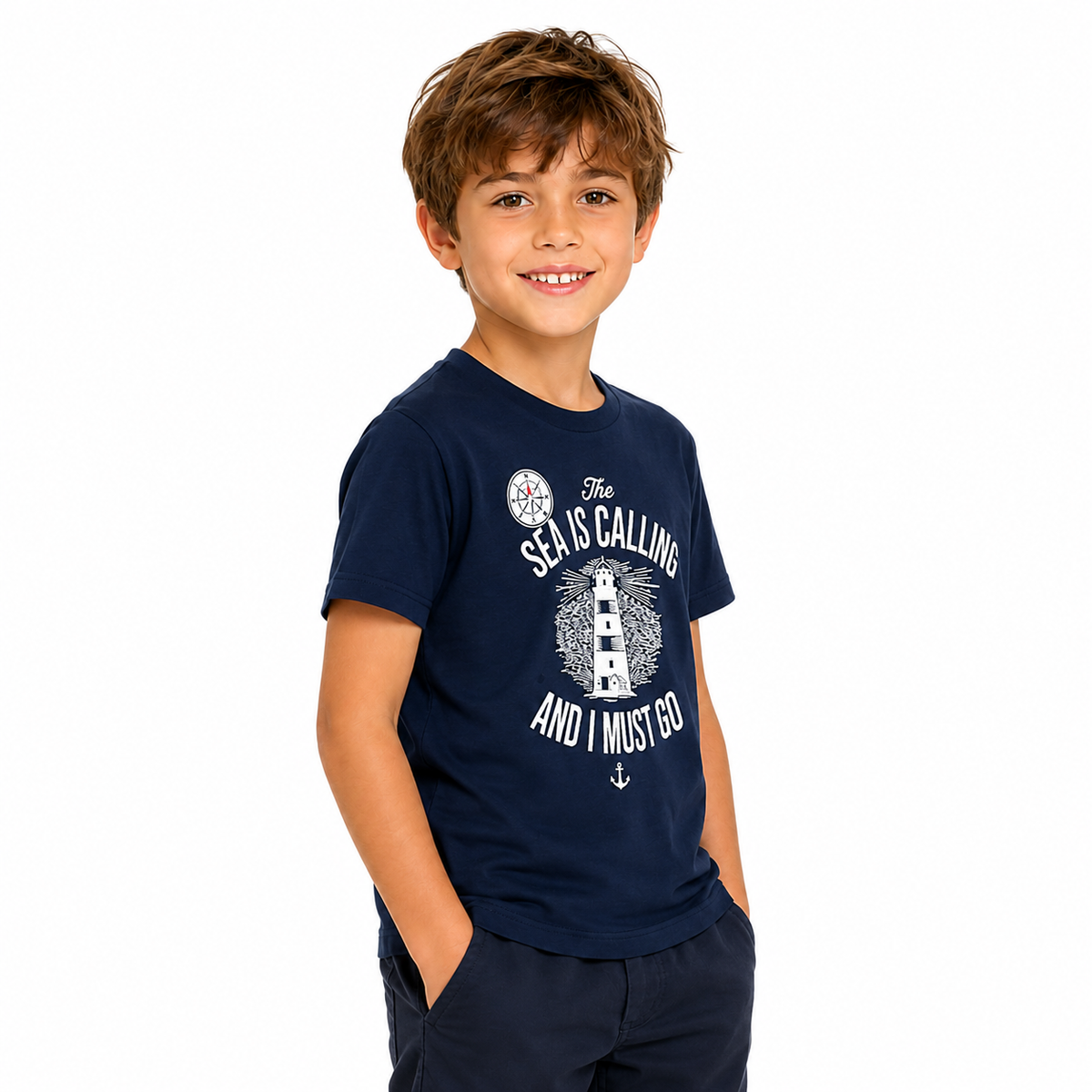 Kids' printed navy T-shirt