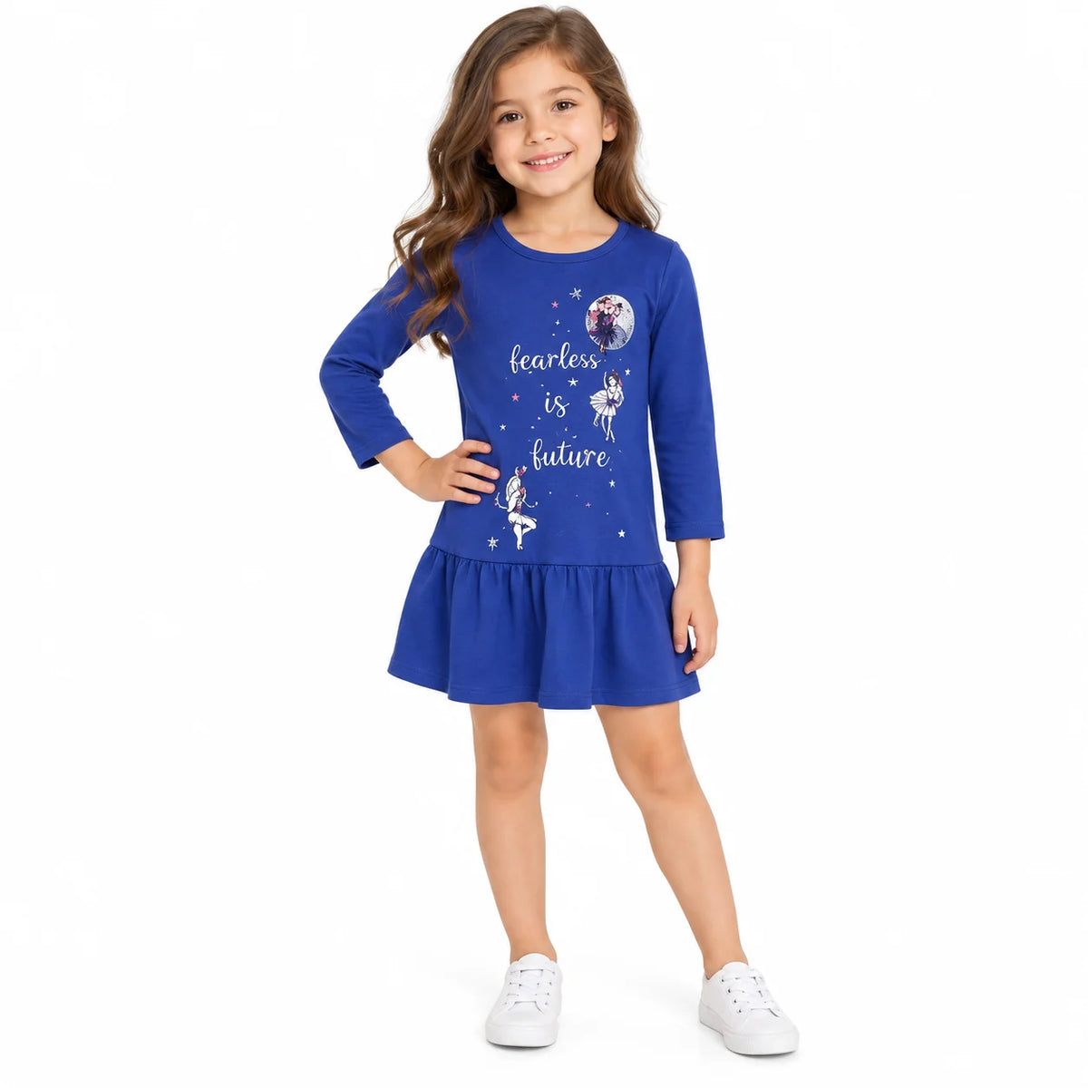 Girls' Blue Printed Dress
