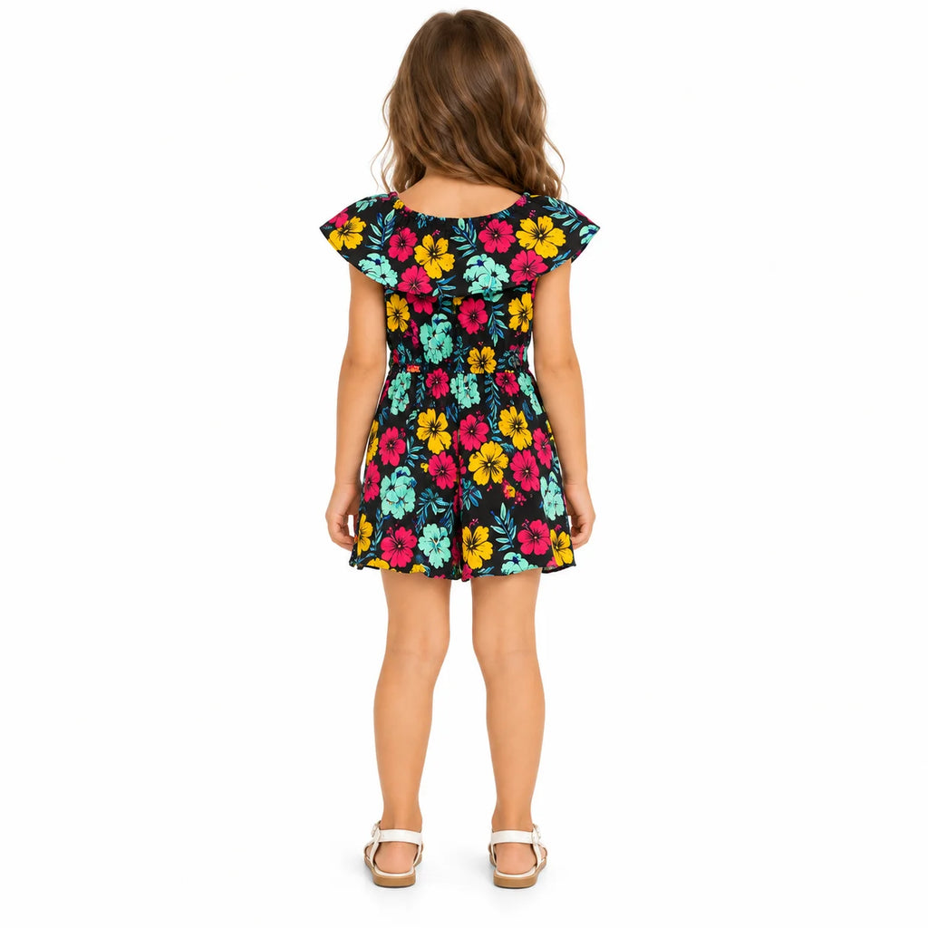 Girls' Black Floral Jumpsuit