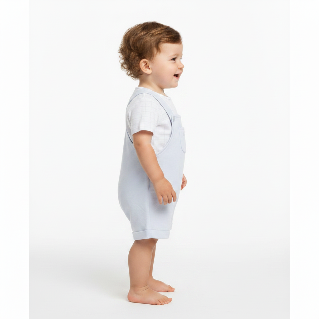 Baby White Dungaree Set - Side View