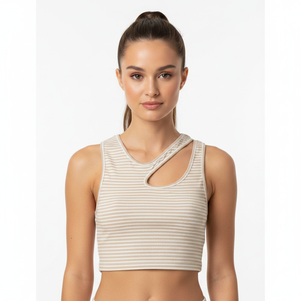Ribbed striped crop top with front slit