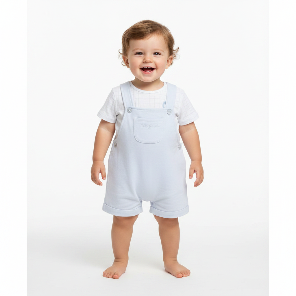 Baby White Dungaree Set - Front View