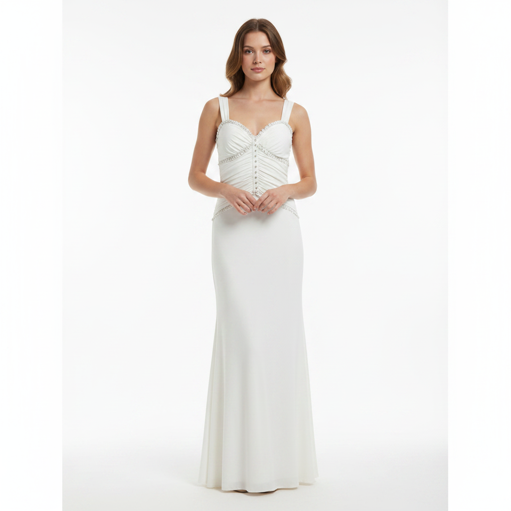 فستان أبيض طويل كورسيه - من الأمام