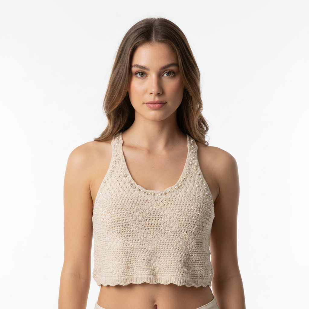 Pearl Crochet Crop Top – Front View